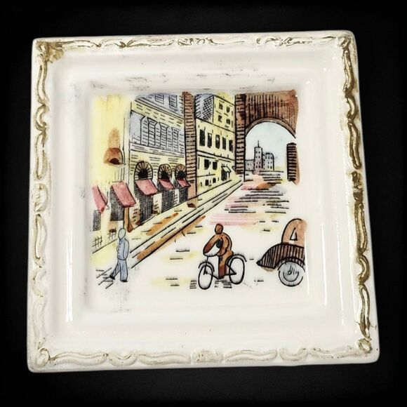 Vintage Ucagco Japan Ceramic Wall Plaques Paris France Set of 5 Hand Painted 4" - Picture 5 of 10